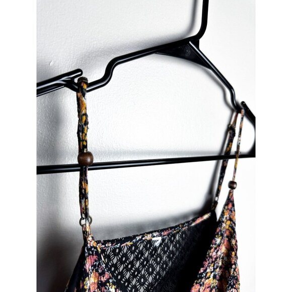 Xhilaration Floral Print Mesh Back V Neck Dress Black Womens Small - Picture 4 of 6